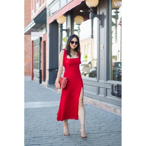 NWT Reformation Twilight in Cherry Red Side Slit Georgette Midi Tank Dress 0 - Picture 7 of 8